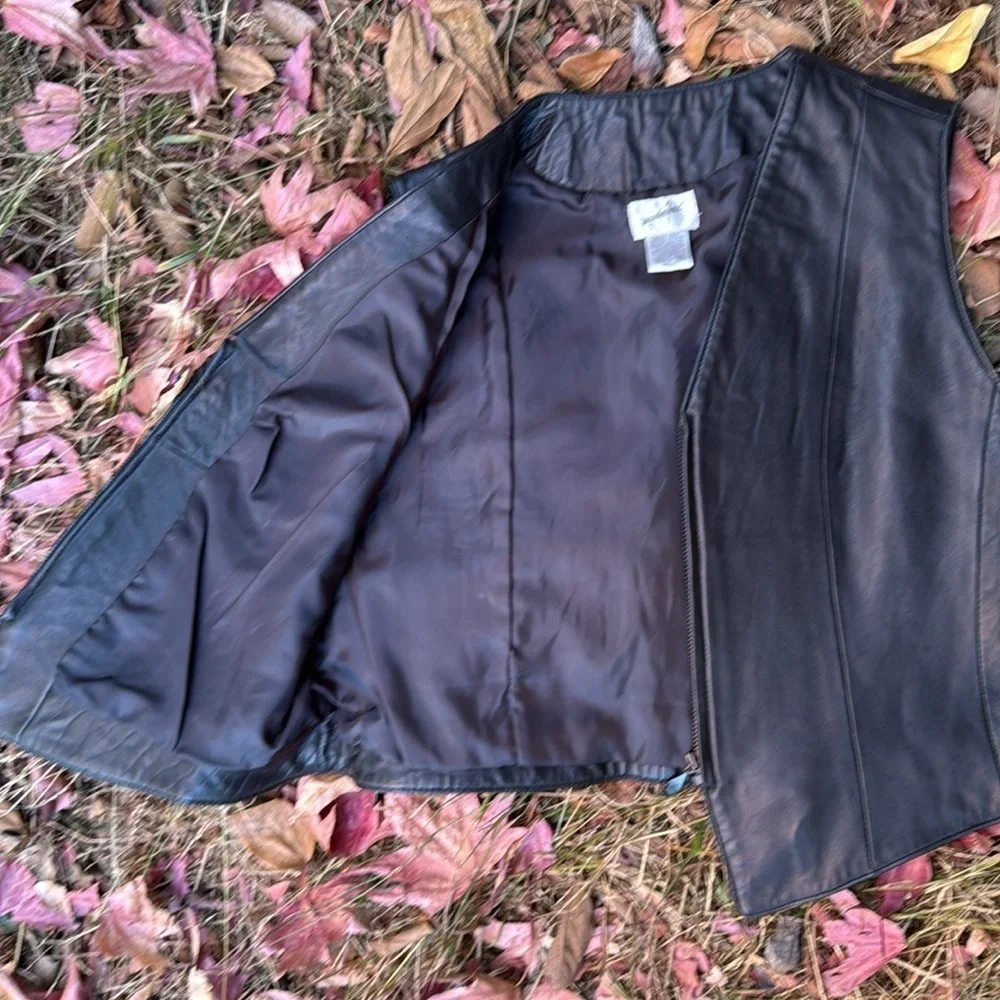 Vintage Black Leather Vest by Jaqueline Ferrar size medium / large